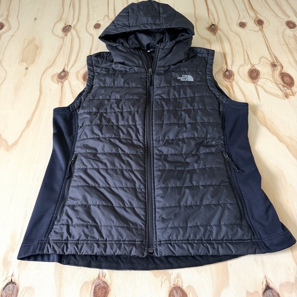 The North Face Black Quilted Puffer Women's Vest Size XL Hooded Full Zip